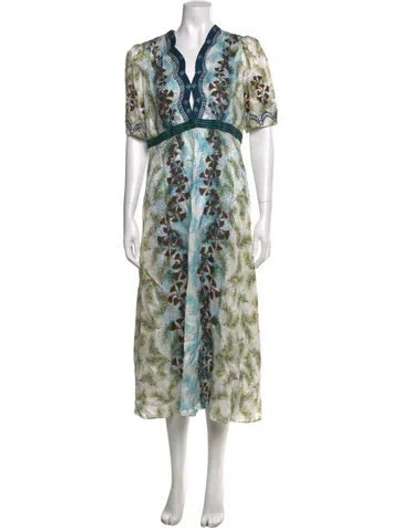 Pre-owned Saloni Silk Midi Length Dress In White