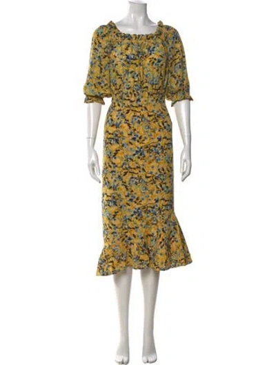 Pre-owned Saloni Silk Midi Length Dress In Yellow