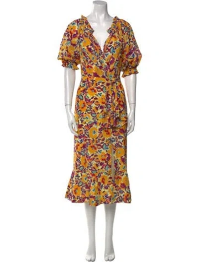Pre-owned Saloni Silk Midi Length Dress In Yellow