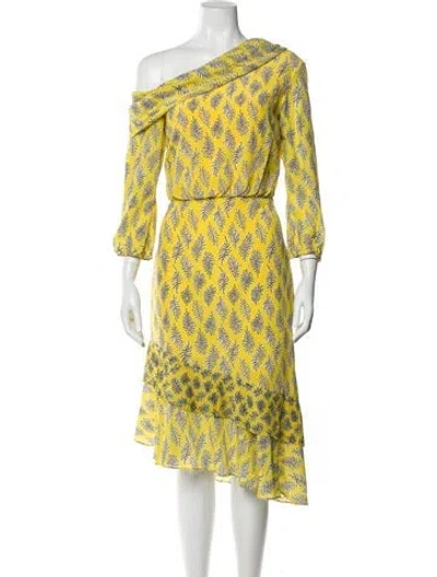 Pre-owned Saloni Silk Midi Length Dress In Yellow