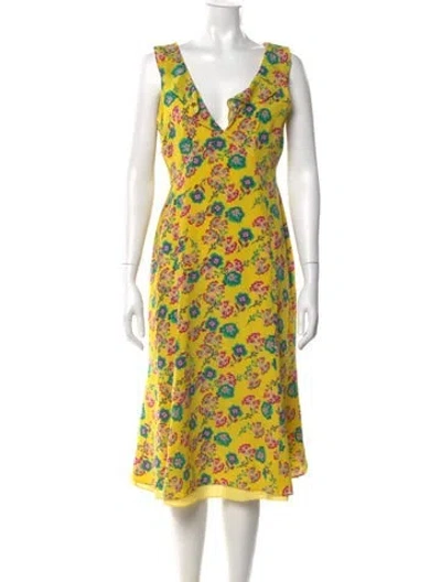 Pre-owned Saloni Silk Midi Length Dress In Yellow