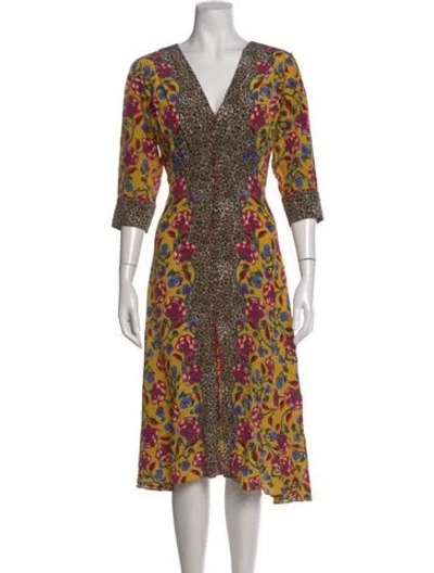 Pre-owned Saloni Silk Midi Length Dress In Yellow