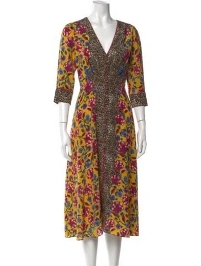 Pre-owned Saloni Silk Midi Length Dress In Yellow