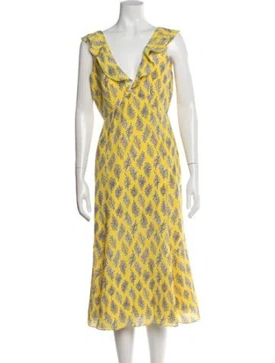 Pre-owned Saloni Silk Midi Length Dress In Yellow