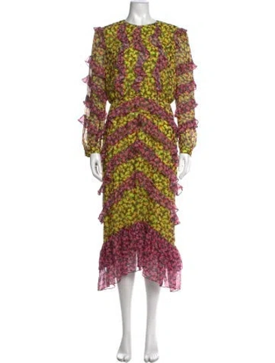 Pre-owned Saloni Silk Midi Length Dress In Yellow