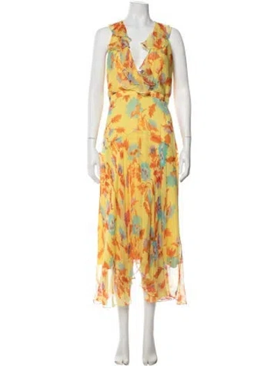 Pre-owned Saloni Silk Midi Length Dress In Yellow