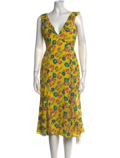 Pre-owned Saloni Silk Midi Length Dress In Yellow