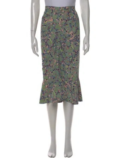 Pre-owned Saloni Silk Midi Length Skirt In Green