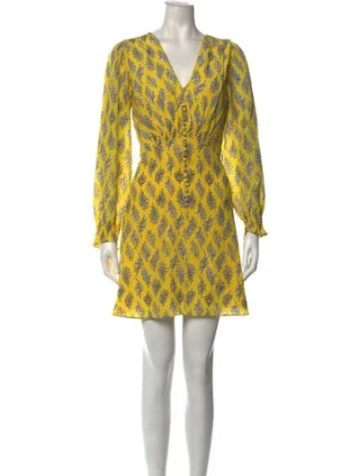 Pre-owned Saloni Silk Mini Dress In Black/white/yellow