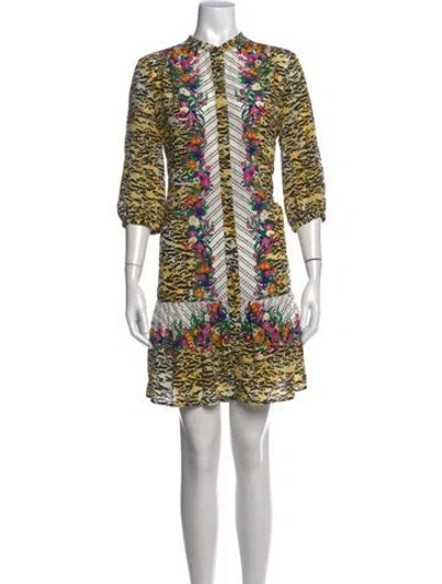 Pre-owned Saloni Silk Mini Dress In Black/yellow