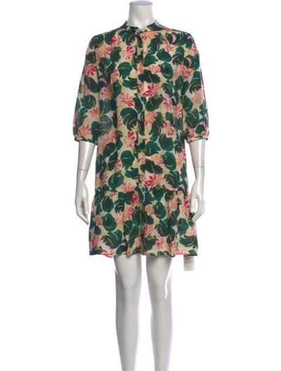 Pre-owned Saloni Silk Mini Dress In Green/neutrals