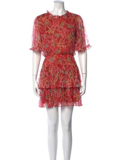 Pre-owned Saloni Silk Mini Dress In Metallic/red