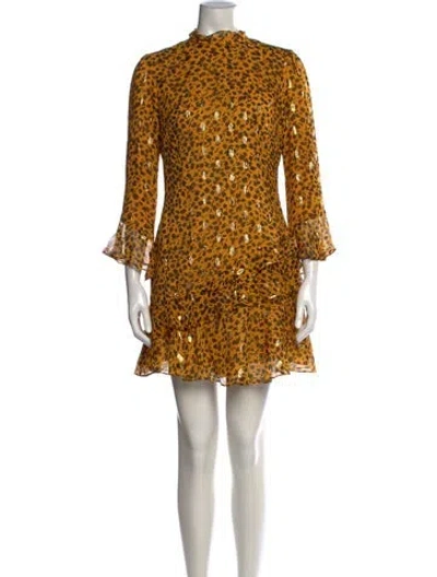 Pre-owned Saloni Silk Mini Dress In Metallic/yellow