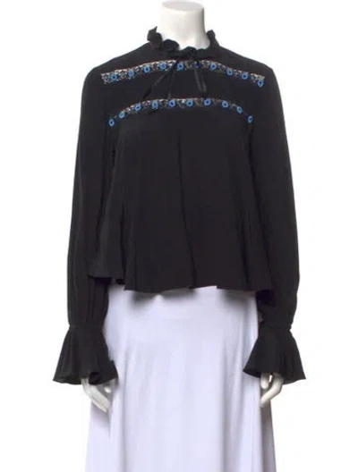Pre-owned Saloni Silk Mock Neck Blouse In Black