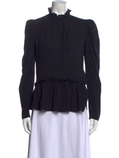 Pre-owned Saloni Silk Mock Neck Blouse In Black