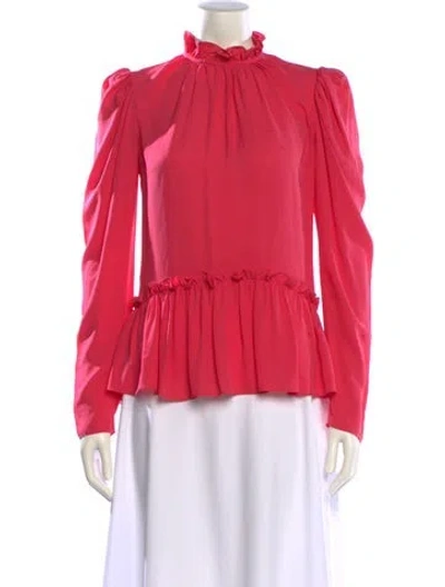 Pre-owned Saloni Silk Mock Neck Blouse In Pink