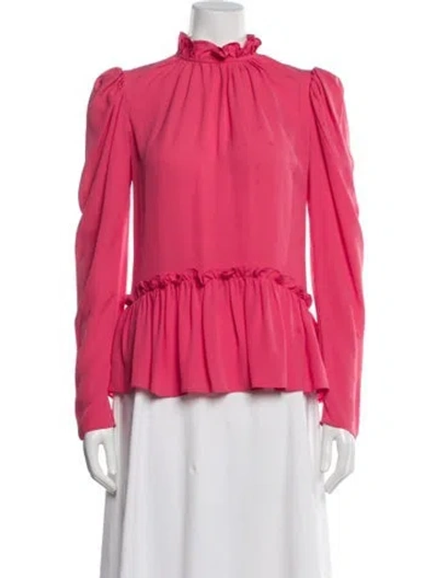 Pre-owned Saloni Silk Mock Neck Blouse In Pink