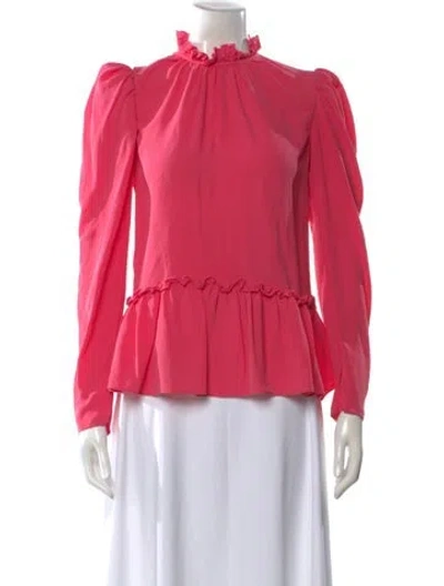 Pre-owned Saloni Silk Mock Neck Blouse In Pink