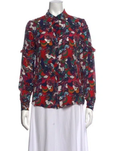 Pre-owned Saloni Silk Paisley Print Top In Red