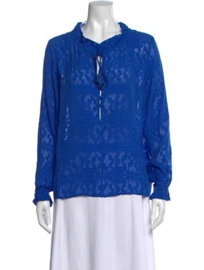 Pre-owned Saloni Silk Patterned Blouse In Blue