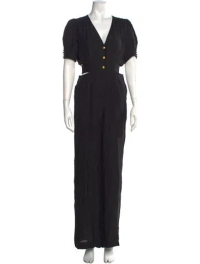 Pre-owned Saloni Silk Patterned Jumpsuit W/ Tags In Black
