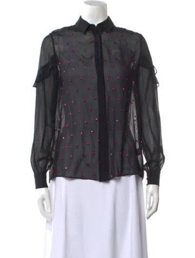 Pre-owned Saloni Silk Polka Dot Print Blouse In Black