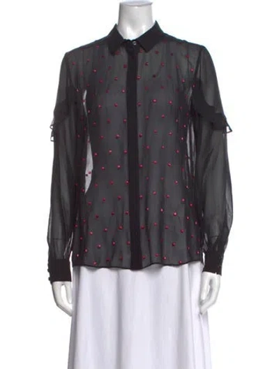 Pre-owned Saloni Silk Polka Dot Print Blouse In Black