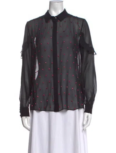 Pre-owned Saloni Silk Polka Dot Print Blouse In Black