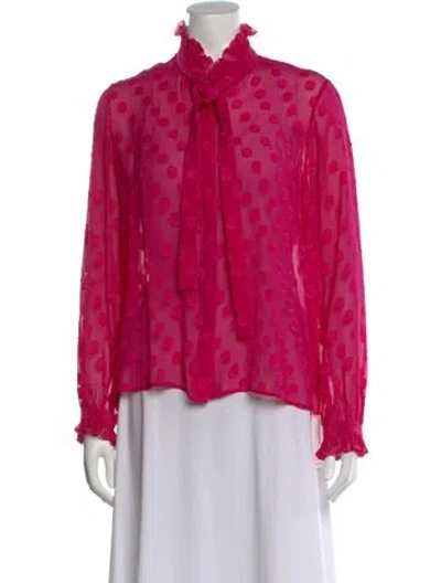 Pre-owned Saloni Silk Polka Dot Print Blouse In Pink