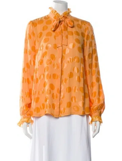 Pre-owned Saloni Silk Polka Dot Print Blouse W/ Tags In Orange