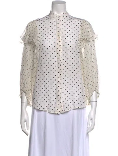 Pre-owned Saloni Silk Polka Dot Print Blouse In White