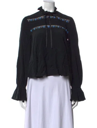 Pre-owned Saloni Silk Printed Blouse In Black