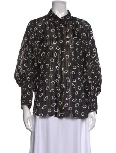 Pre-owned Saloni Silk Printed Blouse In Black