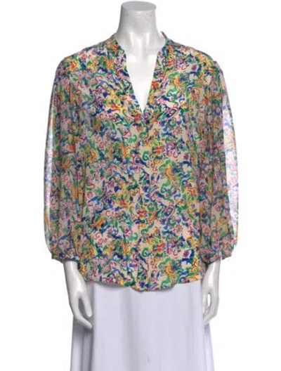 Pre-owned Saloni Silk Printed Blouse In Blue