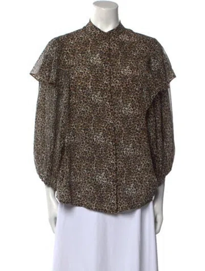 Pre-owned Saloni Silk Printed Blouse In Brown