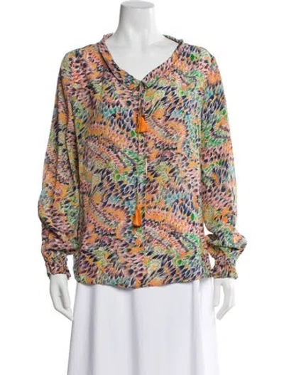 Pre-owned Saloni Silk Printed Blouse In Green