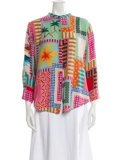 Pre-owned Saloni Silk Printed Blouse In Pink