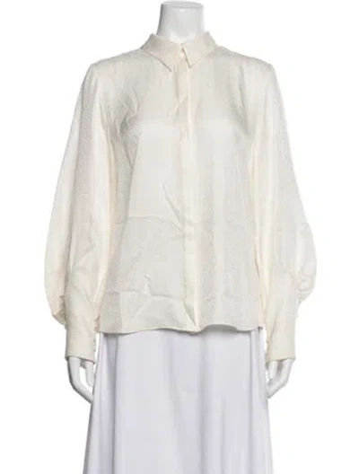 Pre-owned Saloni Silk Printed Blouse In White