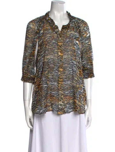 Pre-owned Saloni Silk Printed Button-up Top In Brown