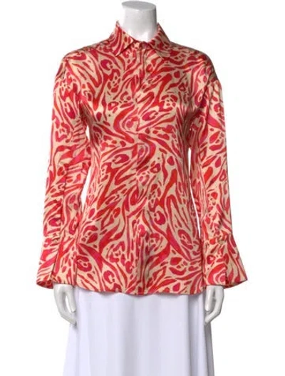 Pre-owned Saloni Silk Printed Button-up Top In Multi