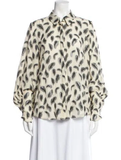 Pre-owned Saloni Silk Printed Button-up Top In White