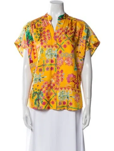 Pre-owned Saloni Silk Printed Button-up Top In Yellow