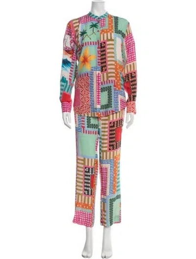 Pre-owned Saloni Silk Printed Pant Set In Pink