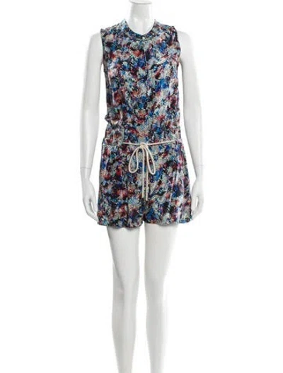 Pre-owned Saloni Silk Printed Romper In Blue