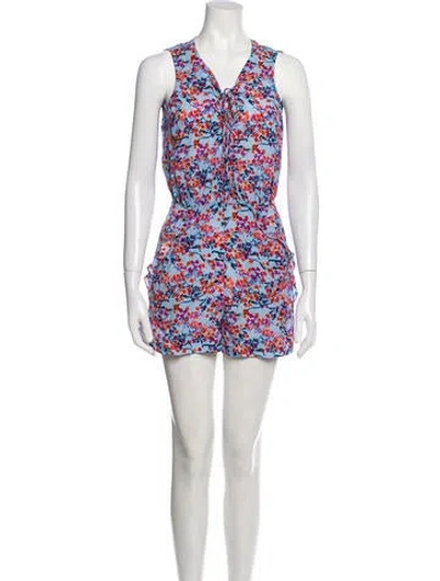 Pre-owned Saloni Silk Printed Romper In Blue