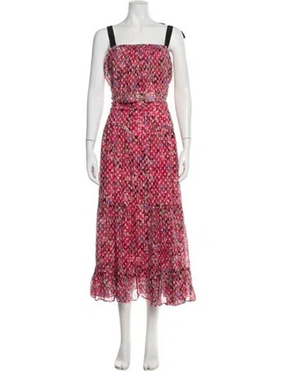 Pre-owned Saloni Silk Printed Skirt Set In Pink