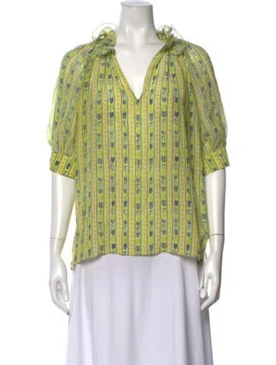 Pre-owned Saloni Silk Striped Blouse In Green