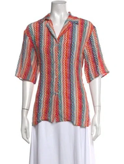 Pre-owned Saloni Silk Striped Blouse In Orange