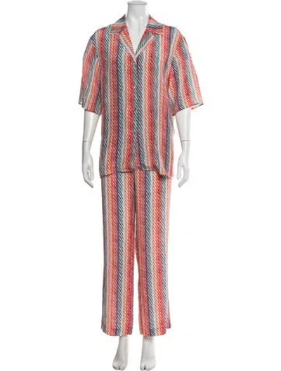 Pre-owned Saloni Silk Striped Pant Set In Orange
