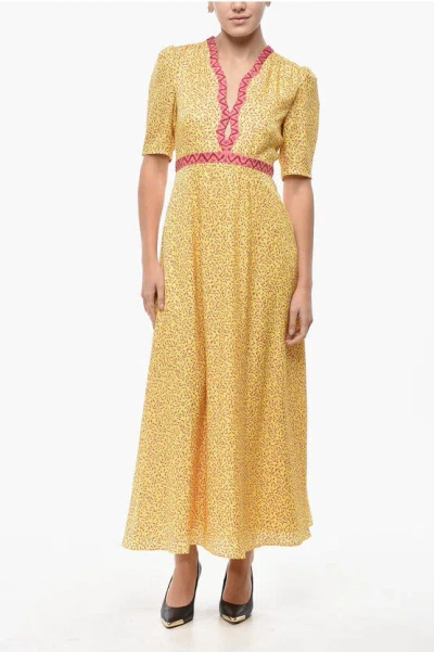 SALONI SILK TABITHA FLARED DRESS WITH PLANT PATTERN